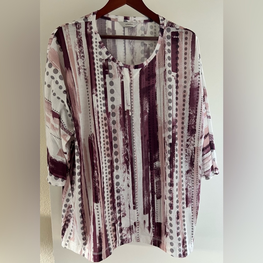 Christopher & Banks 3/4 Sleeve blouse, Burgundy & Cream